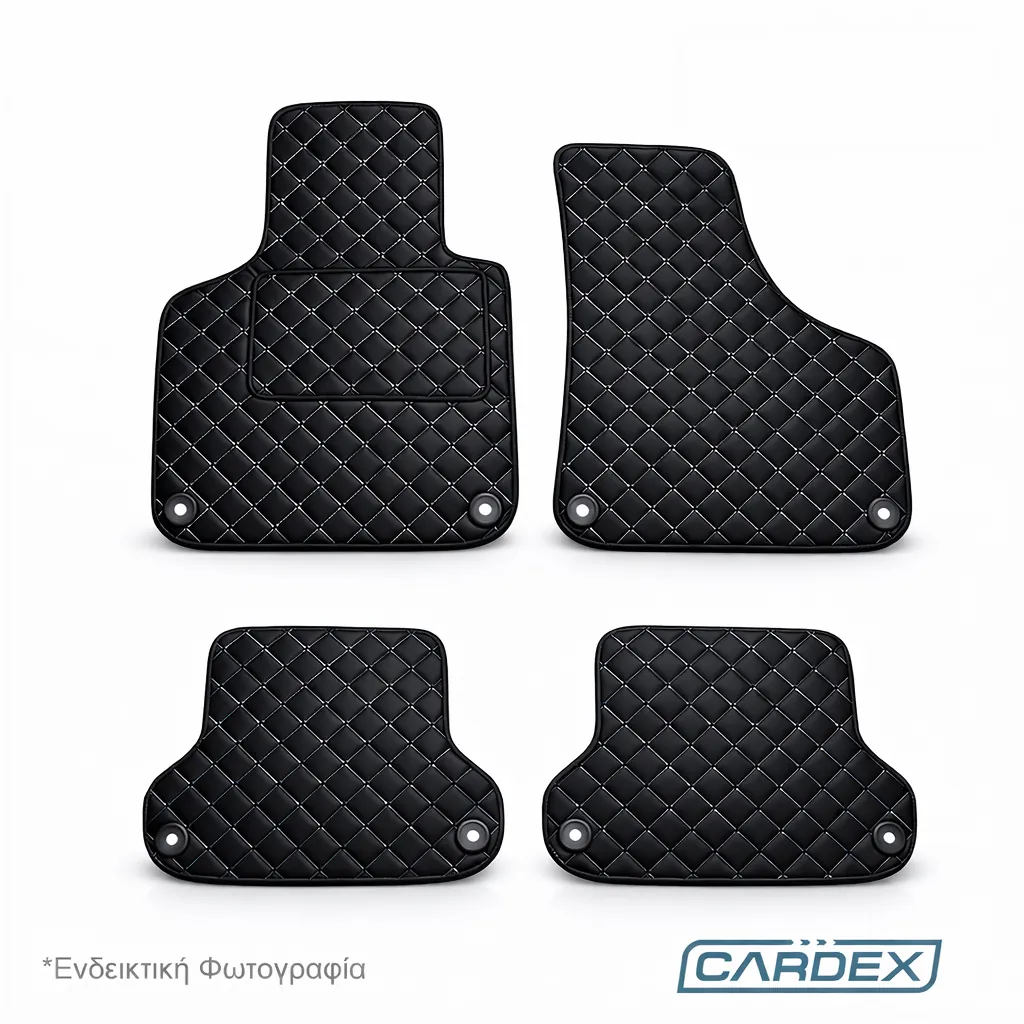 Πατάκια δερματινης μαυρα με ασπρη ραφη της cardex